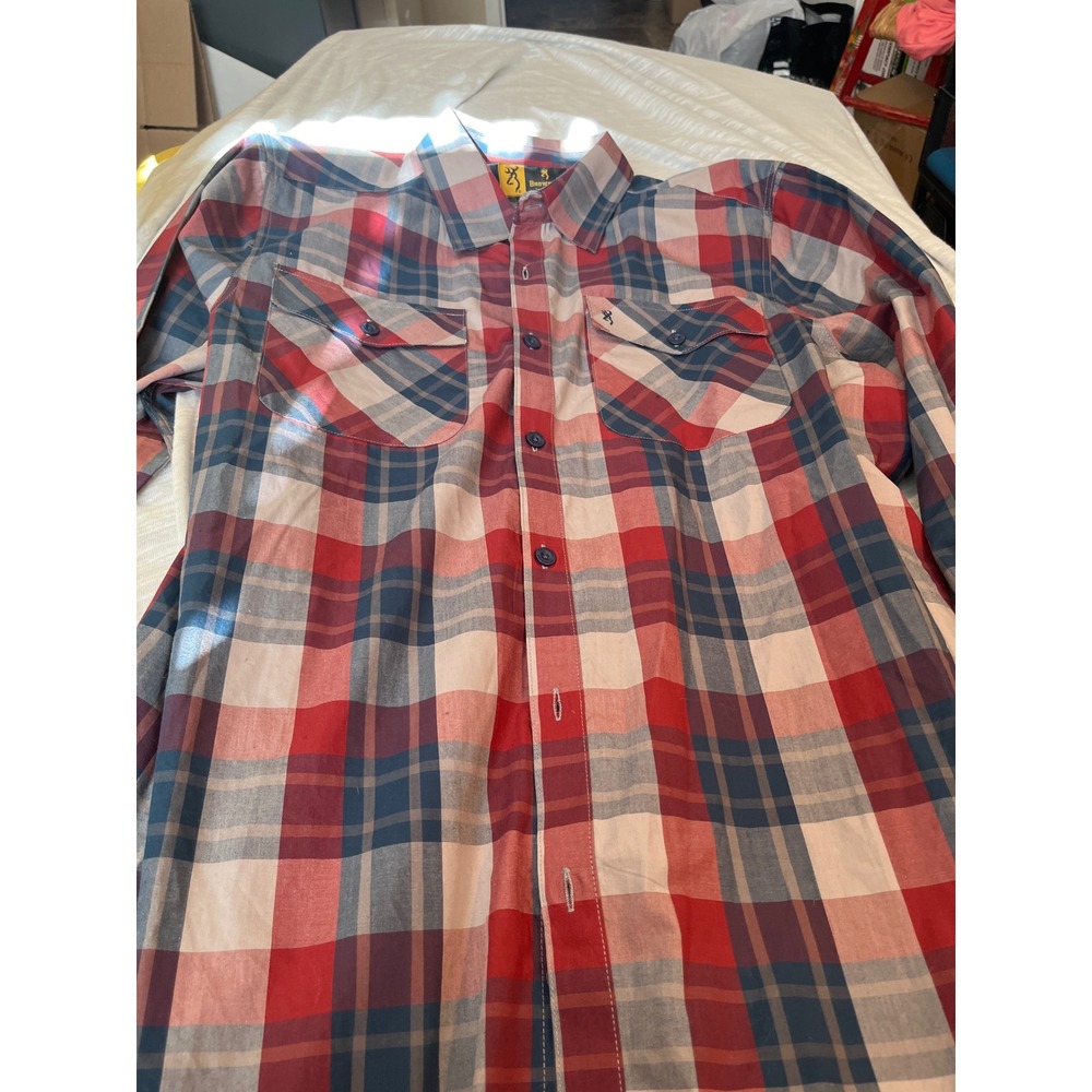 Browning Plaid Long Sleeve Button Up Shirt Men's‎ Size L/G Red Blue Tan